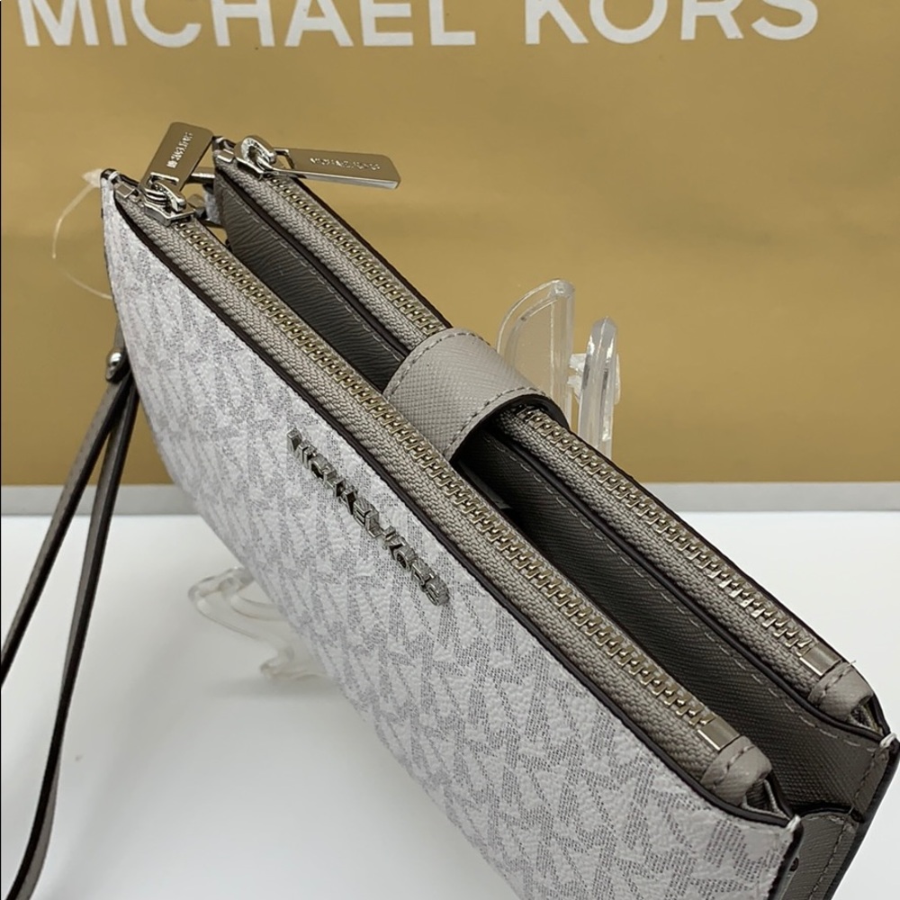 MICHAEL KORS LG DOUBLE ZIP wristlet BRT WHITE - Picture 14 of 16